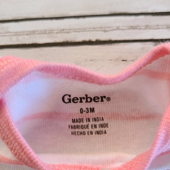 ♡ 5/$20 - Gerber Girl's White Pink Stripped Long Sleeve Bodysuit 0-3mo. - Picture 4 of 7